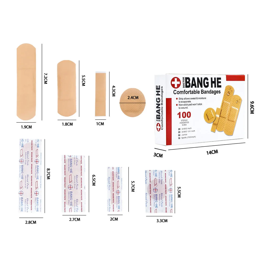 100Pcs Waterproof Band-Aids – Multi-Size Anti-Bacterial First Aid Bandages for Home & Travel
